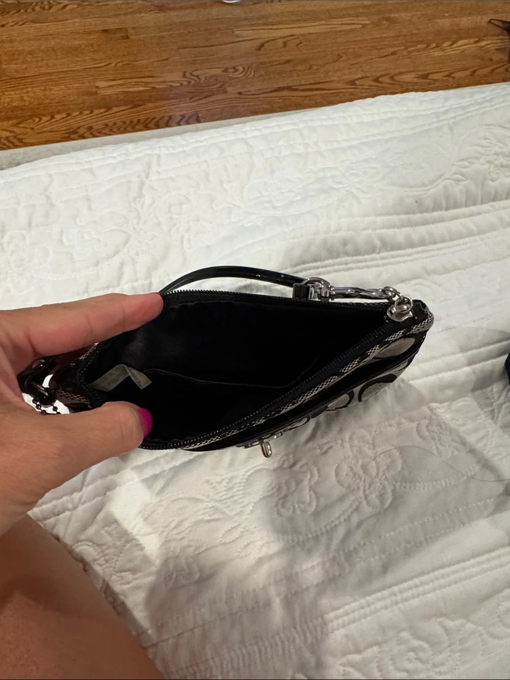 New Coach Signature Canvas Wristlet in Black  with Turnlock